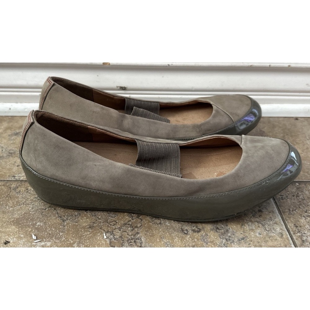 Fitflop Due Olive Mary Jane Platform Nubuck & Patent Comfort Flats Size 43 US 11